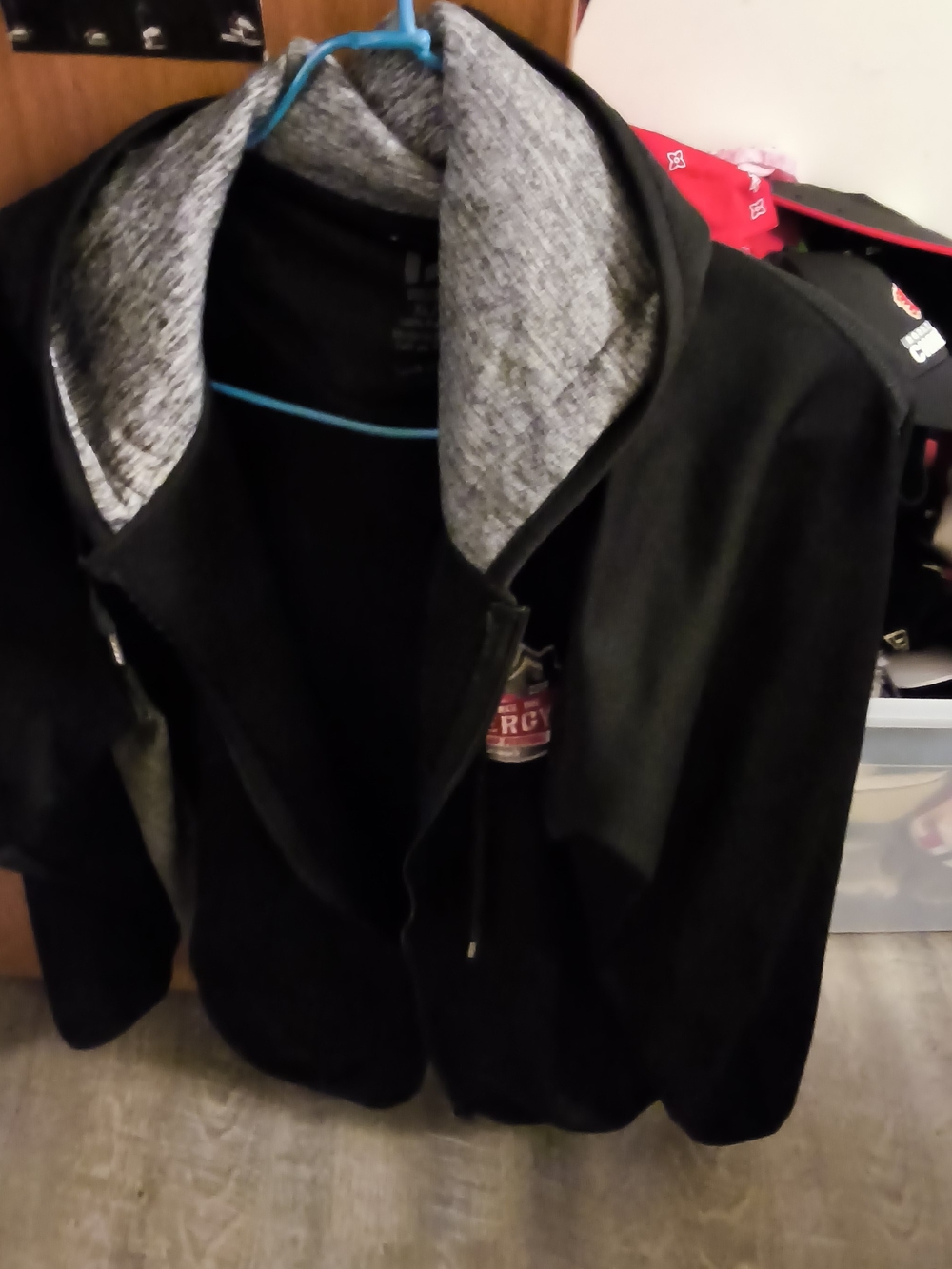 Men's Black Zip-Up Hoodie Jacket with Gray Lined Hood